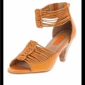 MIZ Mooz Watson mustard braided strappy sandal kitten heel